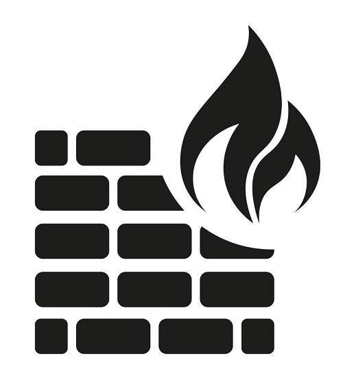 Fire rated brick wall with flame on top