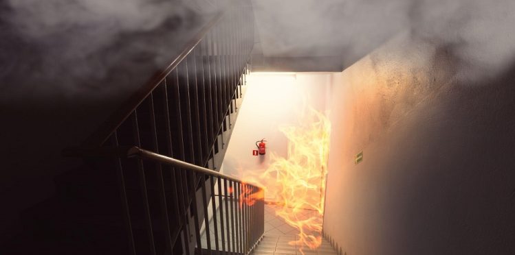Fire at the bottom of a stairwell