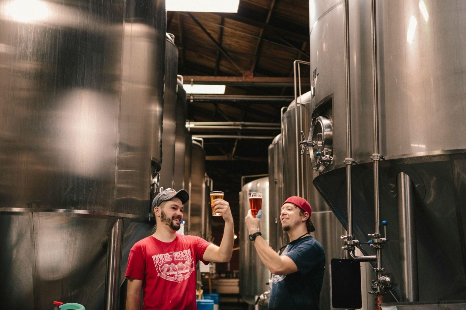 Two men tasting beer in a brewery